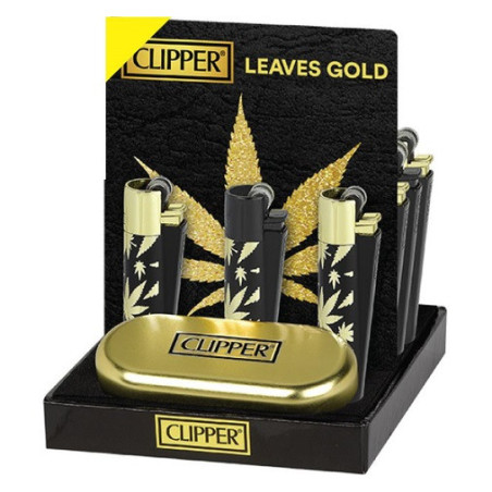 Zapalniczka stalowa Leaves Gold Clipper+etui