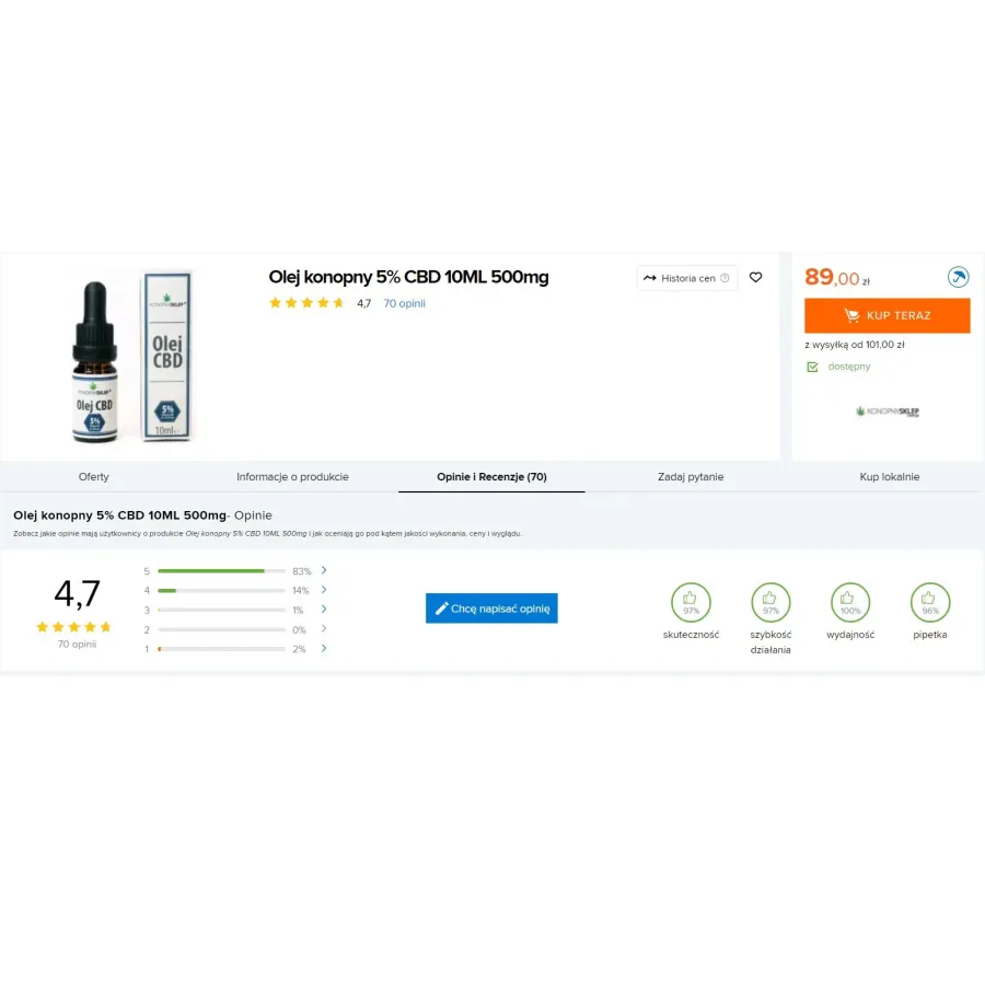 Olej konopny 5% CBD 10ML 500mg