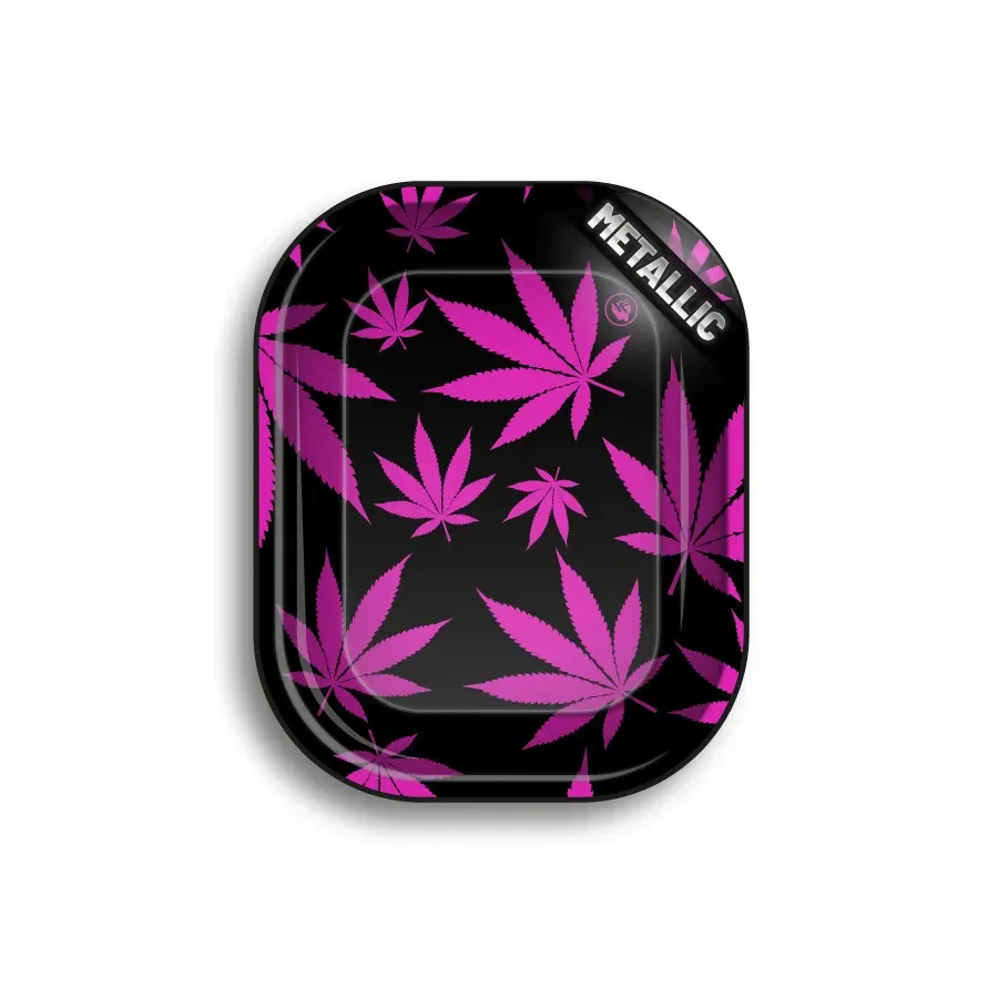 Tacka metalowa Leaves Pink  - 18 x 14 cm