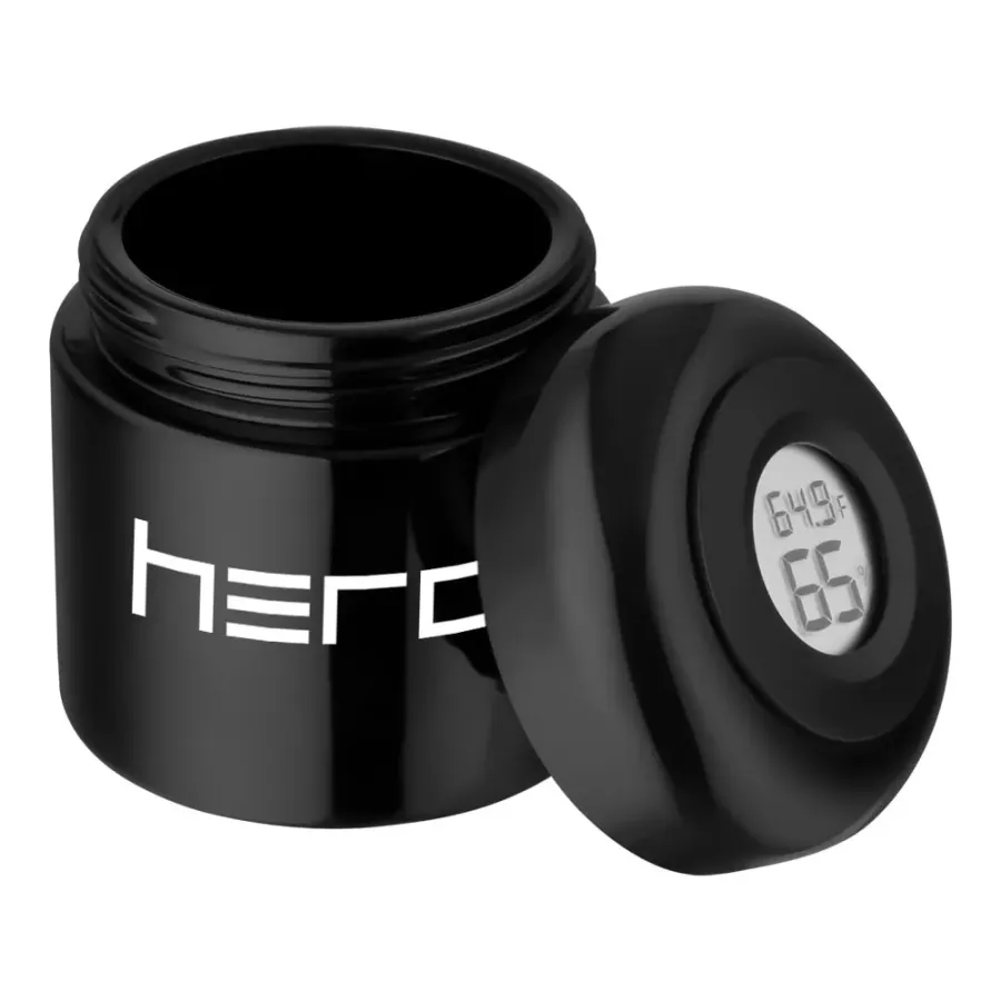 Glass odourless container with hygrometer 100ml HERO | Hemp Shop