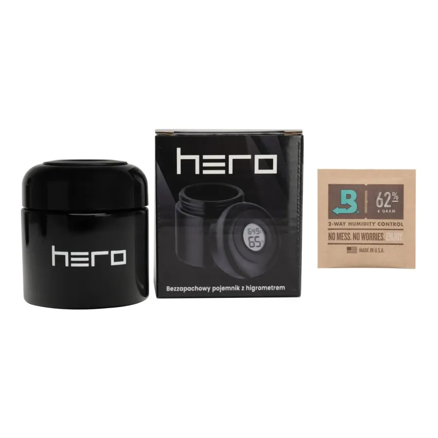 Szklany pojemnik bezzapachowy z higrometrem 100ml HERO Szklany pojemnik bezzapachowy z higrometrem 100ml HERO