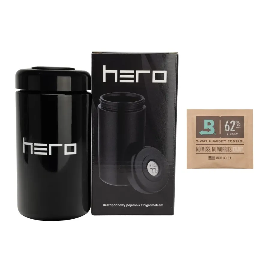 Glass unscented container with hygrometer 500ml HERO | Hemp Shop Glass unscented container with hygrometer 500ml HERO | Hemp Shop