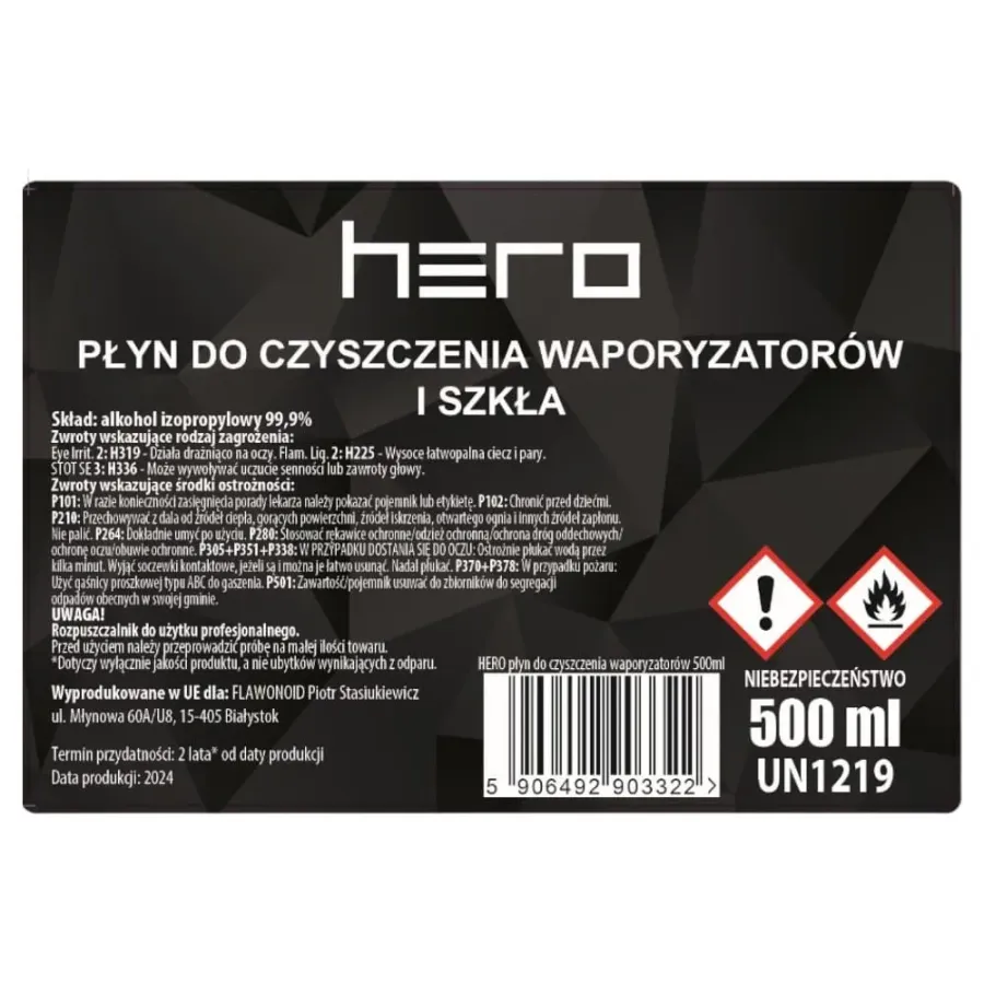 Płyn do czyszczenia waporyzatora oraz szkła 500ml HERO Płyn do czyszczenia waporyzatora oraz szkła 500ml HERO