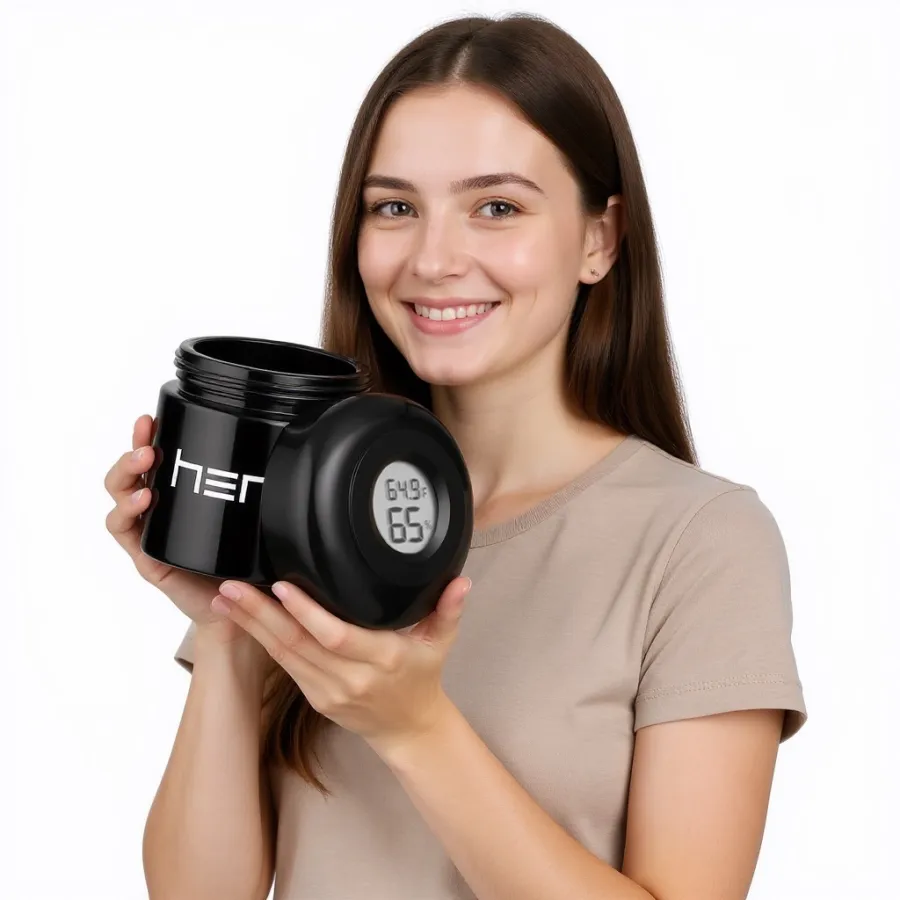 Szklany pojemnik bezzapachowy z higrometrem 100ml HERO Szklany pojemnik bezzapachowy z higrometrem 100ml HERO