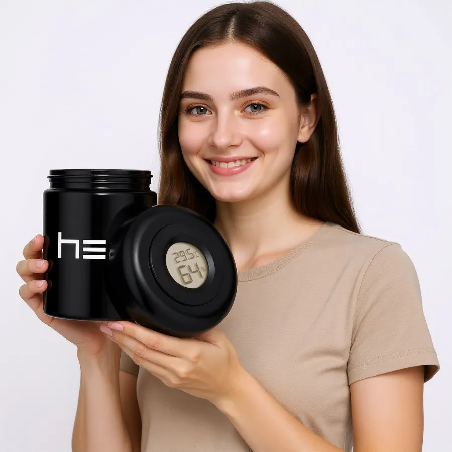 Glass unscented container with hygrometer 250ml HERO | Hemp Shop Glass unscented container with hygrometer 250ml HERO | Hemp Shop