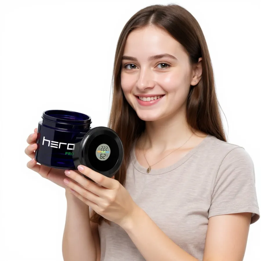 Скляний контейнер без запаху з гігрометром 100мл HERO PRO