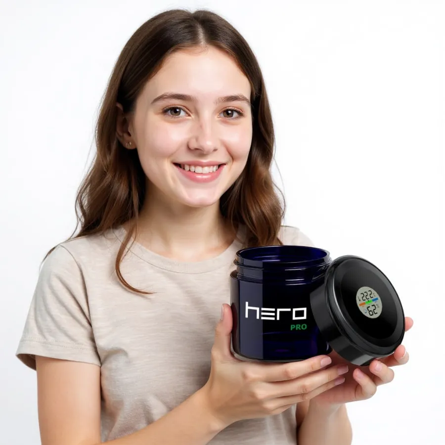 Glass unscented container with hygrometer 100ml HERO PRO