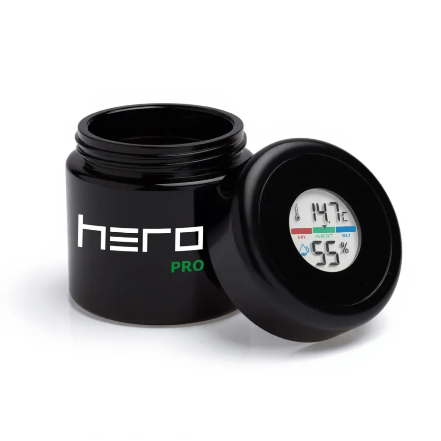 Szklany pojemnik bezzapachowy z higrometrem 100ml HERO PRO