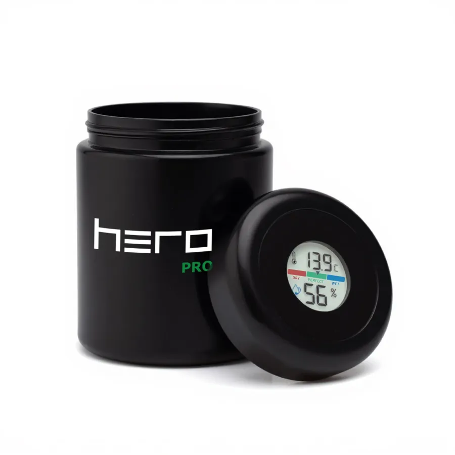 Szklany pojemnik bezzapachowy z higrometrem 250ml HERO PRO