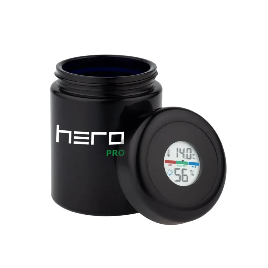 Szklany pojemnik bezzapachowy z higrometrem 250ml HERO PRO