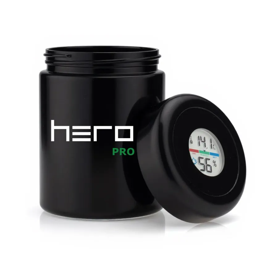 Glass unscented container with hygrometer 250ml HERO | Hemp Shop