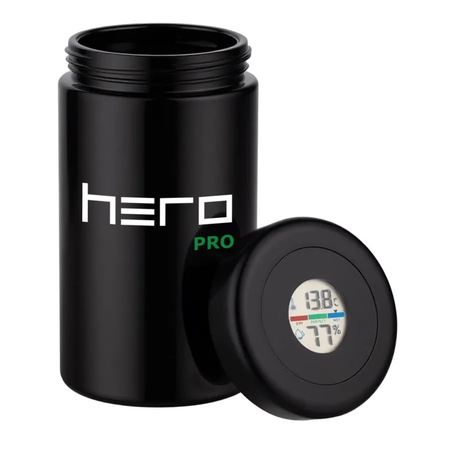 Glass unscented container with hygrometer 500ml HERO | Hemp Shop