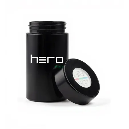 Geruchloser Glasbehälter mit Hygrometer 150ml HERO PRO Geruchloser Glasbehälter mit Hygrometer 150ml HERO PRO
