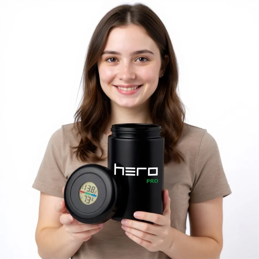 Szklany pojemnik bezzapachowy z higrometrem 400ml HERO PRO