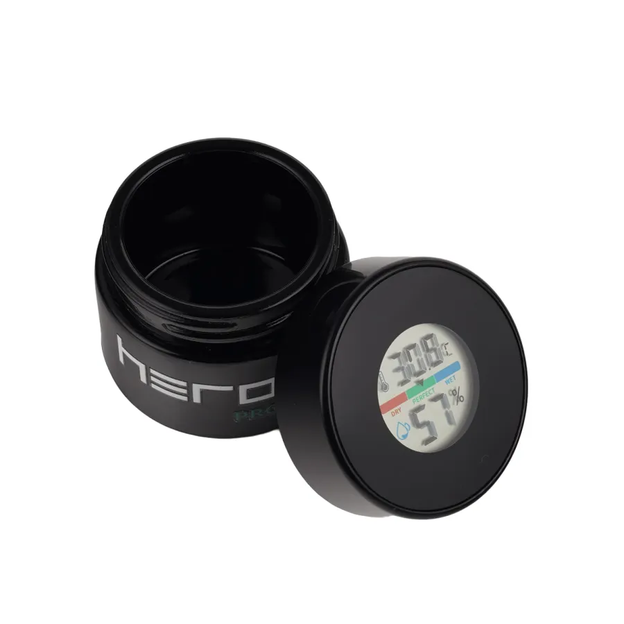Szklany pojemnik bezzapachowy z higrometrem 50ml HERO PRO Szklany pojemnik bezzapachowy z higrometrem 50ml HERO PRO