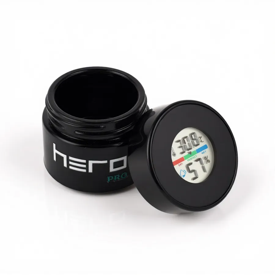 Szklany pojemnik bezzapachowy z higrometrem 50ml HERO PRO Szklany pojemnik bezzapachowy z higrometrem 50ml HERO PRO